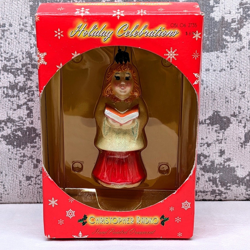 Christopher Radko Holiday Celebrations Girl Caroler Hand Painted Glass Ornament
